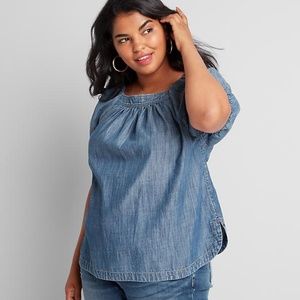 Lane Bryant Chambray Square Neck Top NWT SIze 24